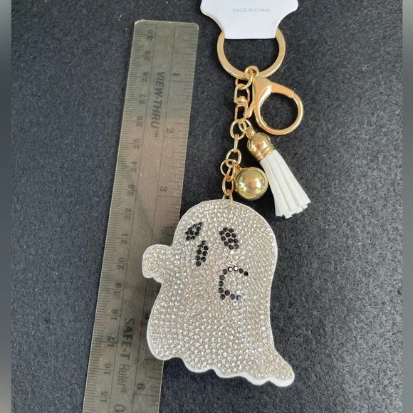 Keychain Or Pocketbook Charm. Ghost Design With Sparkling Bling. NWT - Picture 5 of 6